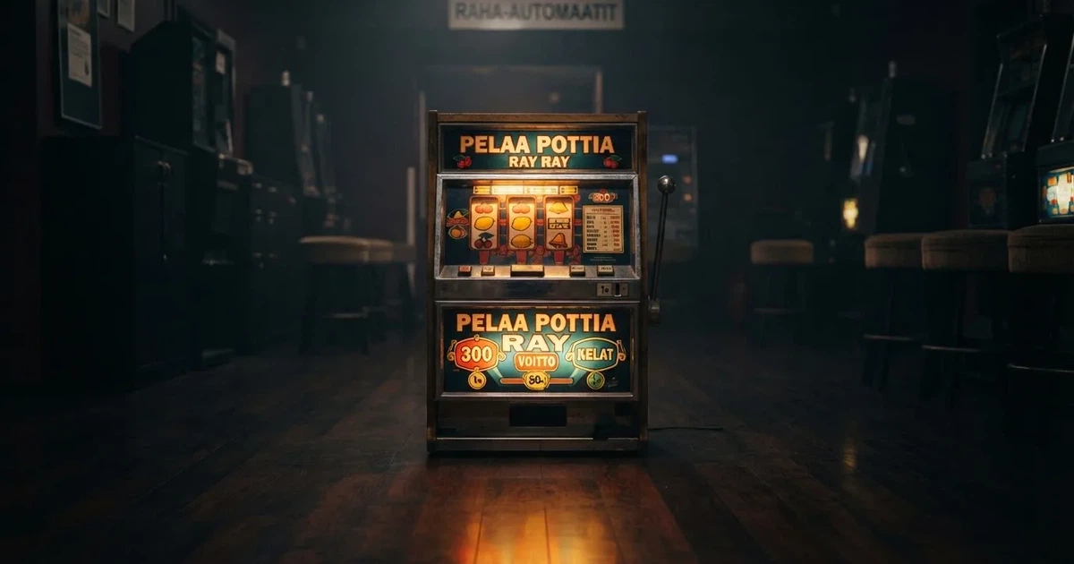 Vanha hedelmäpeliautomaatti hehkuu hämärässä pelisalissa, heijastus kiillottaa tummaa lattiaa — heti voitot casino