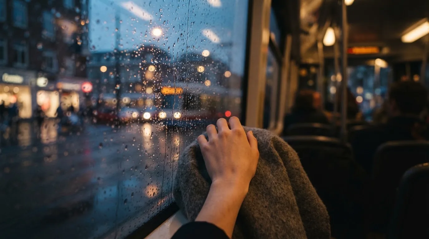 Sadepisaroita raitiovaunun ikkunassa, takana hämärtyvä katu ja kädessä pehmeä villahuivi — luotettava nettikasino kokemuksia