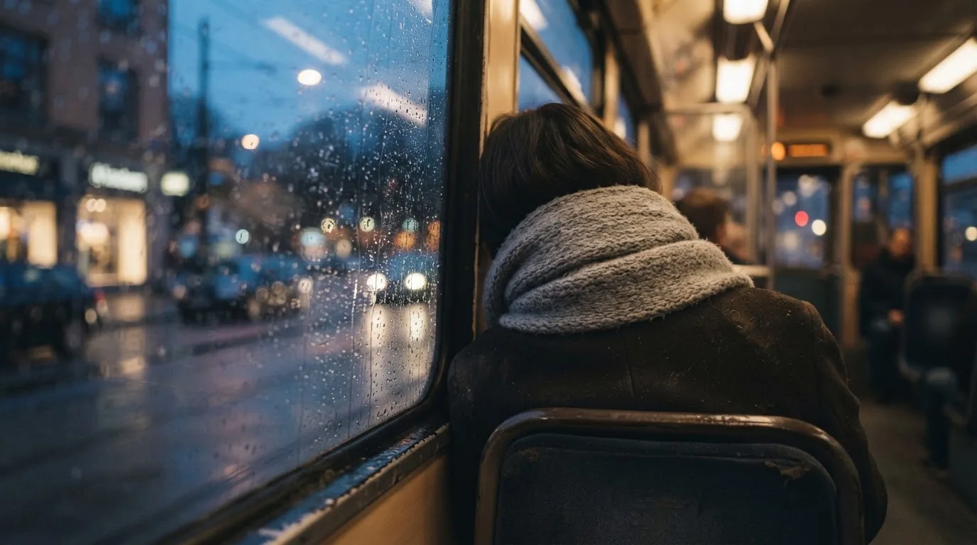 Sadepisaroita raitiovaunun ikkunassa, takana hämärtyvä katu ja kädessä pehmeä villahuivi — netti rahapeli suomessa